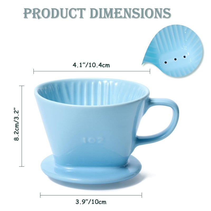 Noarixa Pour Over Coffee Dripper, Ceramic Pour Over Coffee Maker with 3 Holes Flat Bottom, Easy Manual Brew Maker, Porcelain Slow Filter Cone for Travel, Camping, Office, Home, BL - Image 2